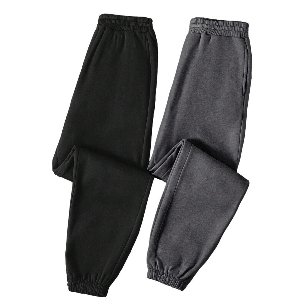 SHEIN 2 pcs Solid Elastic Waist Thermal Sweatpants in Black/Gray, Size XL‌